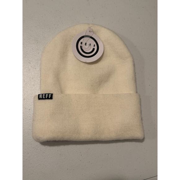 Neff Hat Cap Beanie Cuffed Cream White Embroidered Mushrooms Streetwear Mens - Picture 1 of 3